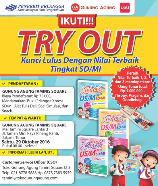 poster try out tingkat sd di gunung agung tamini square